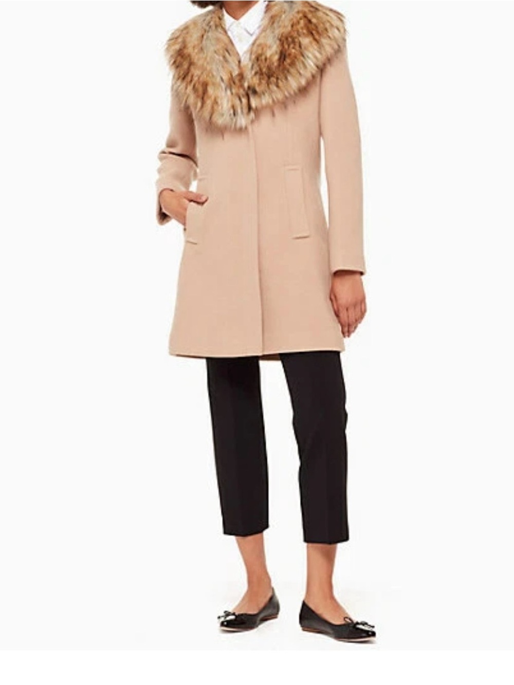 Kate spade Beige women Coat with Faux-Fur Collar,SZ XL, pre-owned
